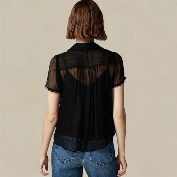 J.Crew Sheer lace-trim button-up shirt blouse in Black Size 10 NWT - Picture 3 of 12